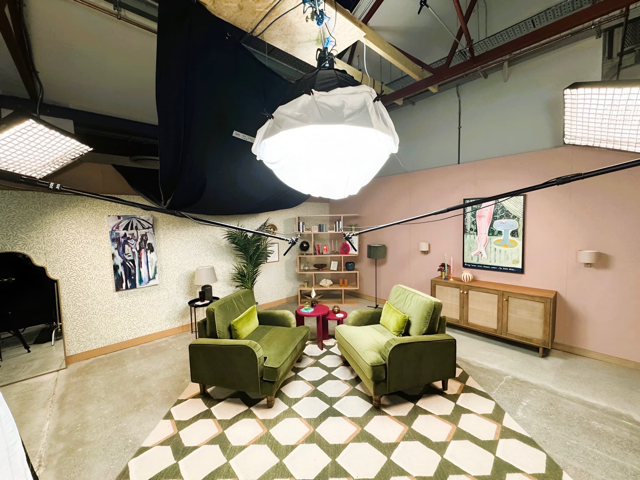 Akustak podcast set build for Davina McCall